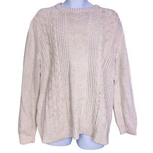 Chaps Mens L Sweater Beige Cable Knit Anchors Long Sleeve Crew Neck New